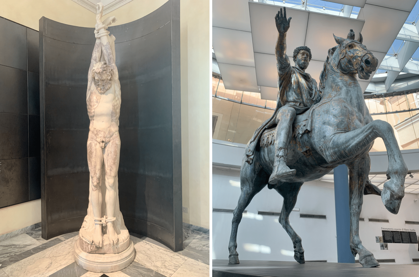 marsyas suspendu et statue equestre de marc aurele