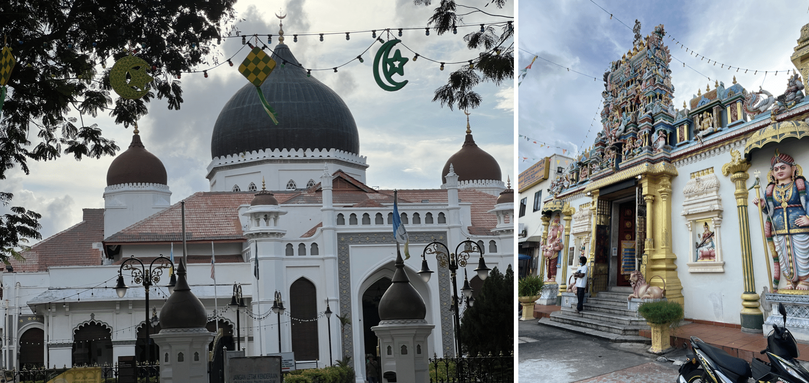 une mosquee et un temple indien a george town en malaisie